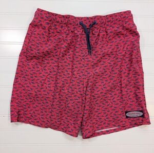 Vinyard Vines Dark Pink Shark Print Swim Trunks
